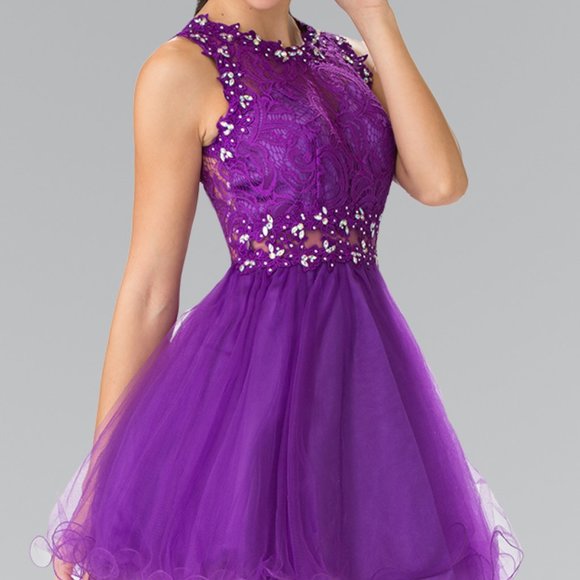 NEW SHORT SLEEVELESS BABY DOLL EMBROIDERED LACE DRESS WITH ZIPPER BACK GL GS1427 - Picture 4 of 10